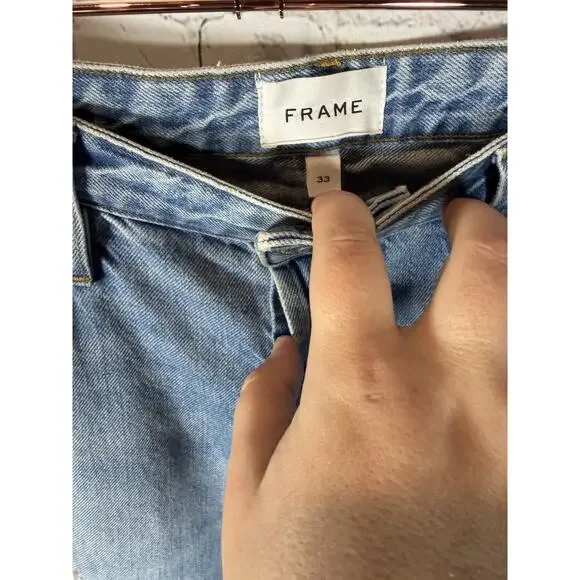 Frame High Rise Relaxed Straight Jeans Distressed Size 33 Light Wash 5 Button - Picture 4 of 9